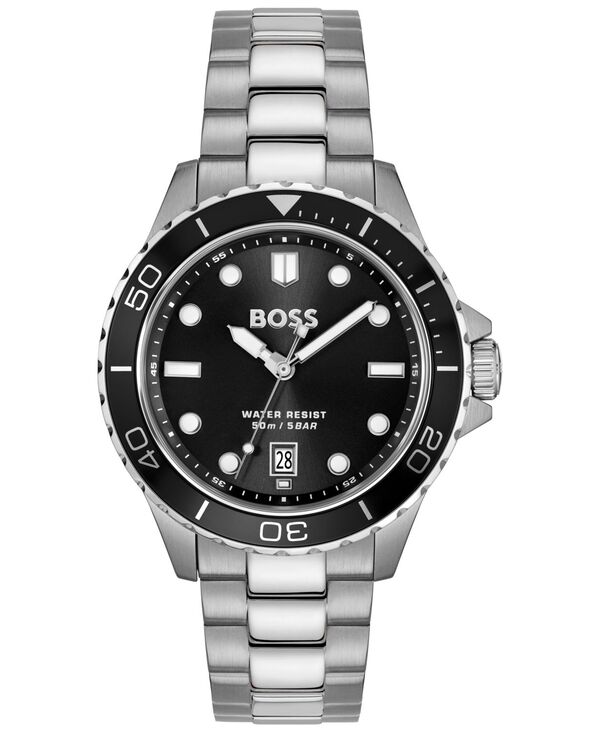ヒューゴボス メンズ アクセサリー 腕時計 Tシャツ Hugo Boss Men's Troper Sport Quartz Basic Calendar Stainless Steel Watch 42mm Silver-tone シルバー｜ReVida 店