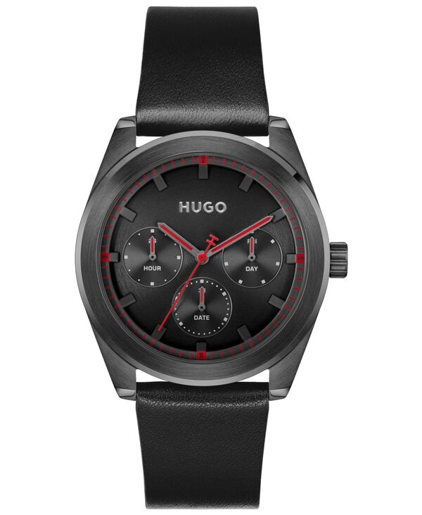 ヒューゴボス メンズ 佩び物 ウォッチ Hugo Boss Men\u0027s Bright Sport Quartz Multifunction Black Calfskin Watch 42粍 Black 黒いこと