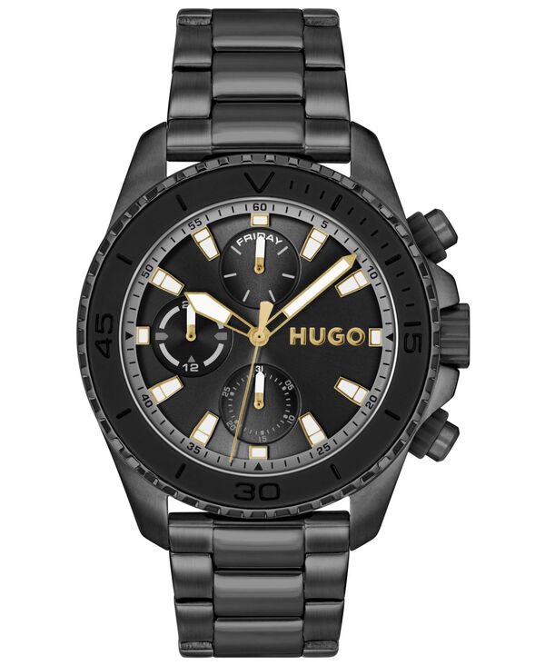 ヒューゴボス メンズ アクセサリー 腕時計 Tシャツ Hugo Boss Men's Dive Quartz Multifunction Ionic Plated Black Steel Watch 44mm Black ブラック