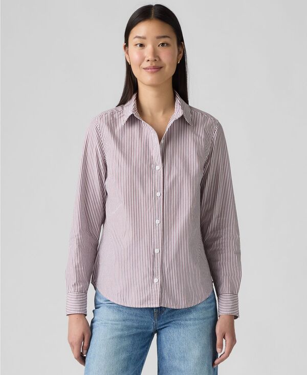リーバイス レディース トップス シャツ Levi's Women's Classic Fit Button-Front Shirt Bibi Stripe Chocolate Truffle Bright White ホワイト 9,605円