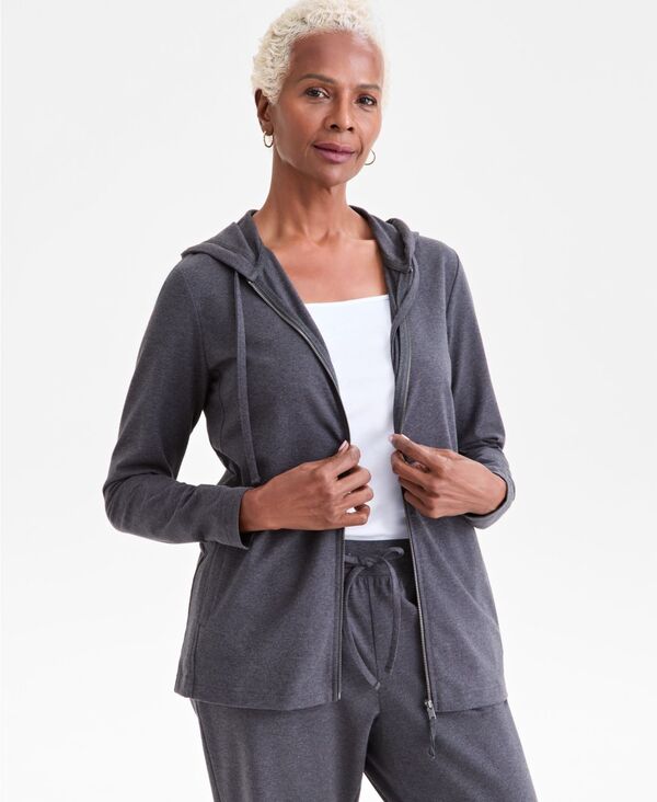 スタイルアンドコー レディース アウター パーカー・スウェット スウェット シャツ Style & Co Women's Zip-Front Hooded Sweatshirt PP-4X Deep Pewter Heather ヘザー