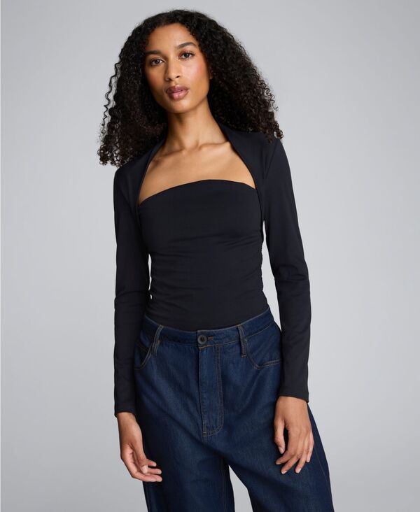 ケネスコール レディース トップス シャツ Kenneth Cole Women's Square Neck Long Sleeve Top Black ブラック