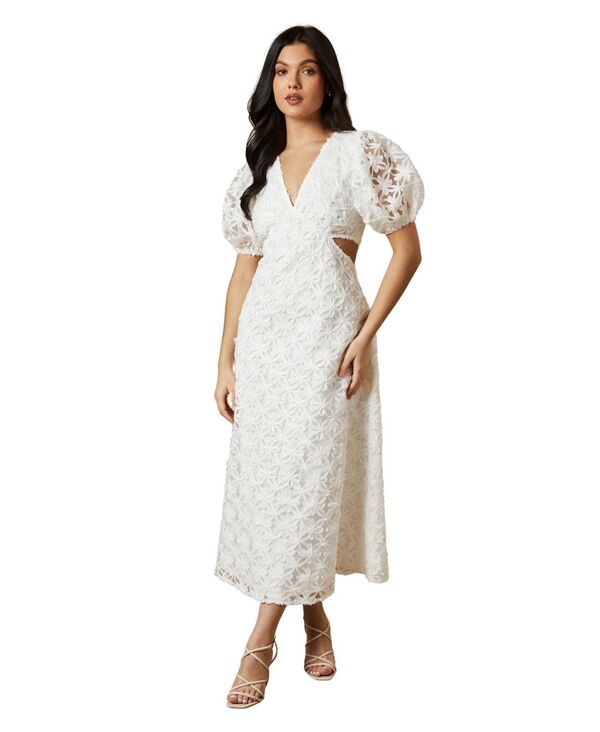 オアシス レディース トップス ワンピース カットアウト ミディワンピース ミディ Oasis Textured Cutout Detail Midi Dress White ホワイト