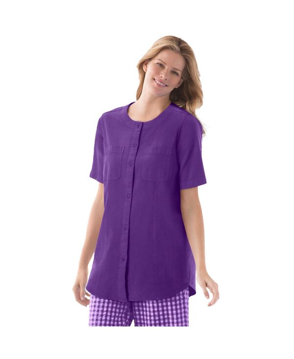 ウーマン ウィズイン レディース トップス シャツ 半袖 Woman Within Women's Within Short-Sleeve Crinkle Shirt Purple orchid パープル