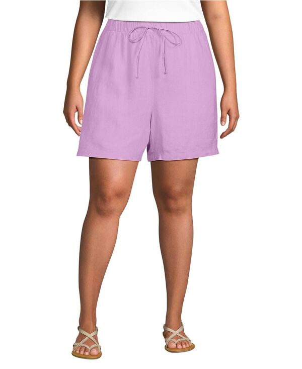 ランズエンド レディース ボトムス ハーフパンツ・ショーツ プラスサイズ ショートパンツ リネン Lands' End Women's Plus Size Linen High Rise Pull On 7 Shorts Wild lilac ライラック