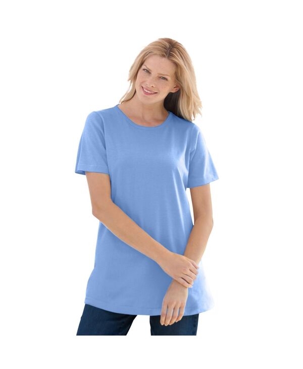 ウーマン ウィズイン レディース トップス シャツ クルーネック Tシャツ 半袖 Woman Within Women's Within Perfect Short-Sleeve Crewneck Tee French blue ブルー｜ReVida 店
