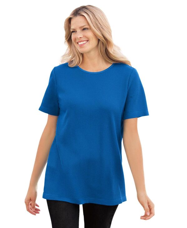 ウーマン ウィズイン レディース トップス シャツ プラスサイズ Tシャツ サテン Woman Within Plus Size Waffle Thermal Satin Trim Tee Bright cobalt コバルト