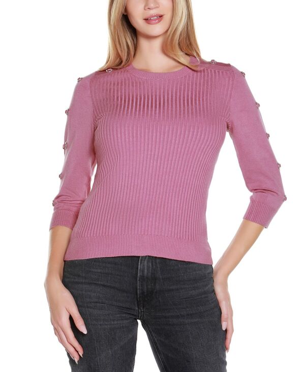 ベルディーニ レディース アウター ニット・セーター リブ セーター Belldini Women's Grommet-Trim Ribbed Sweater Orchid Smoke Silver スモーク