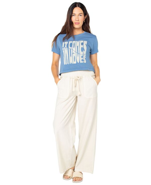 ロキシー レディース トップス シャツ Tシャツ コットン クロップド Roxy Juniors' Comes In Waves Cropped Cotton T-Shirt Captains Blue Comes In Waves ブルー