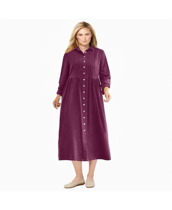 ウーマン ウィズイン レディース トップス ワンピース コーデュロイ プラスサイズ Woman Within Plus Size Button Front Corduroy Dress Deep claret
