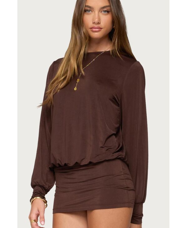 アディクテッド レディース ボトムス ハーフパンツ・ショーツ 背中開き ロンパース Edikted Women's Guilia Backless Long Sleeve Romper Dark-brown ブラウン