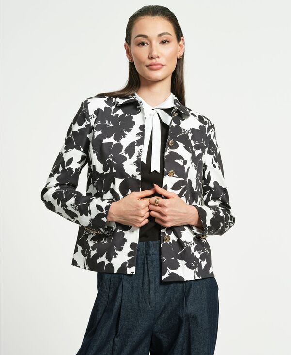 イザックミズラヒ レディース アウター ジャケット・ブルゾン Tシャツ ジャケット Isaac Mizrahi Women's Single Breasted Sateen Jacket Noir Floral｜ReVida 店