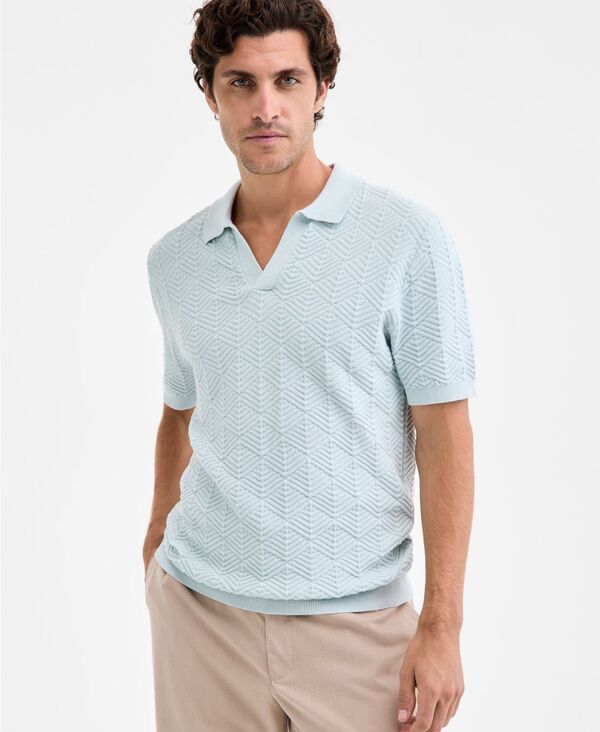 アルファニ メンズ トップス ポロシャツ リブ シャツ Alfani Men's Johnny-Collar Ribbed Geo Polo Shirt Perfect Mint ミント