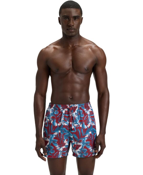 ヒューゴボス メンズ ボトムス ハーフパンツ・ショーツ プリント ショートパンツ Hugo Boss Men's Seasonal Print Fully Lined Swim Shorts Medium Red レッド