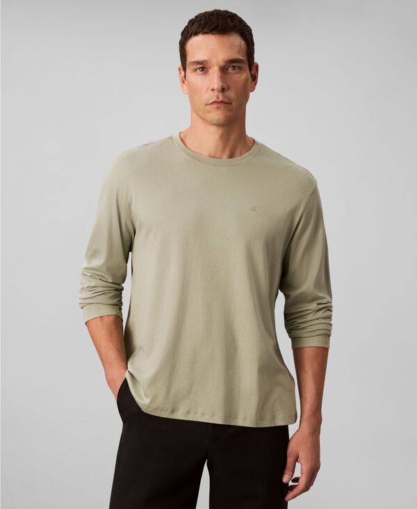 カルバンクライン メンズ トップス Tシャツ クルーネック シャツ Calvin Klein Men's Crewneck Long Sleeve T-Shirt Seagrass