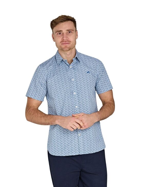 ライジングブル メンズ トップス シャツ コットン Raging Bull Men\'s Short Sleeve Cotton Poplin Shirt Mid blue ブルー