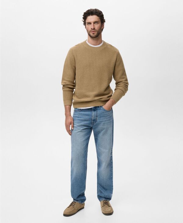 マンゴ メンズ アウター ニット・セーター コットン ニット MANGO Men's Cotton Knitted Sweater Beige ベージュ｜ReVida 店