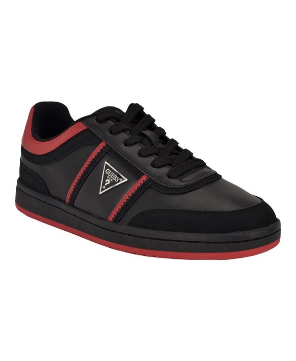 ゲス メンズ シューズ スニーカー レース GUESS Men's Lasen Branded Lace-Up Fashion Sneakers Black Red ブラック