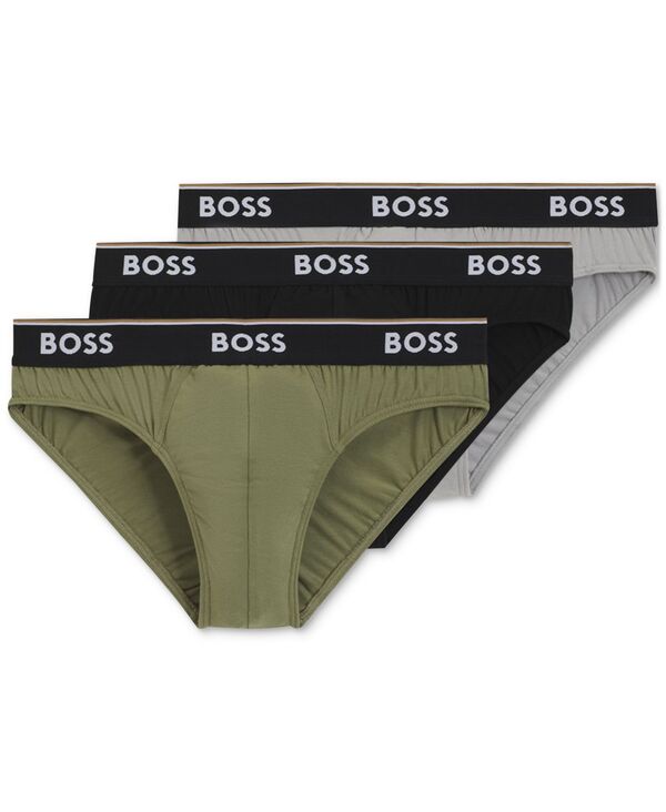 ヒューゴボス メンズ アンダーウェア ブリーフパンツ ロゴ Hugo Boss Men's 3pk. Power Logo Briefs Grey Green Black ブラック