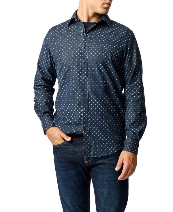 ロッドアンドグン メンズ トップス シャツ スリムフィット Rodd & Gunn Men\'s Harrington Long Sleeve Slim Fit Shirt Blueberry