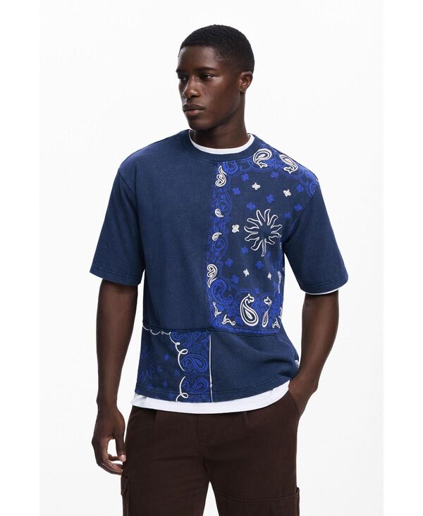 デジグアル メンズ トップス Tシャツ Desigual Men's T-shirt with sun patches Dark blue ブルー