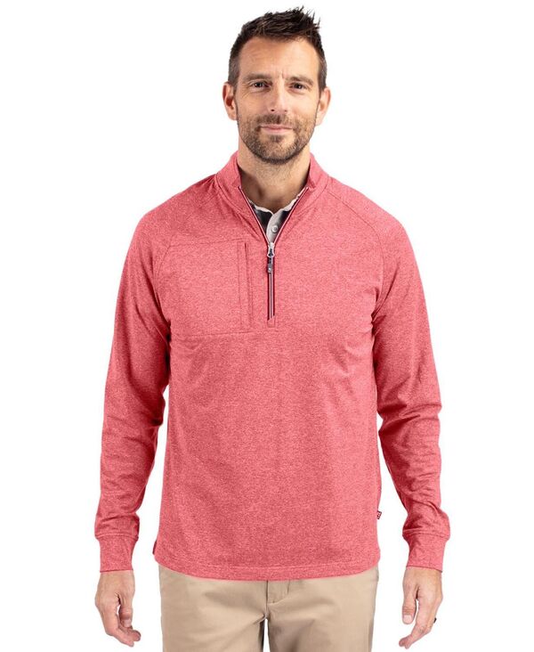 截断機アンドうしろ側 メンズ アウター 編み物・スウェーター ハーフジップ 編み物 Cutter \u0026 Buck Adapt Eco Knit Heather Mens Quarter Zip Pullover Cardinal red heather ギョリュウモドキ