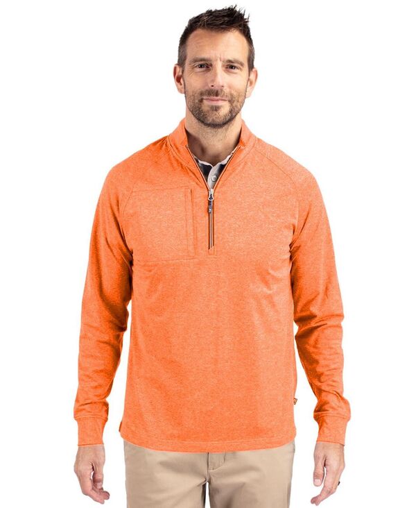 截断機アンドうしろ側 メンズ アウター 編み物・スウェーター ハーフジップ 編み物 Cutter \u0026 Buck Adapt Eco Knit Heather Mens Quarter Zip Pullover College orange heather ギョリュウモドキ