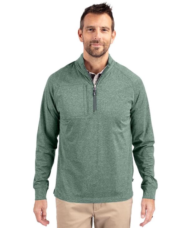 截断機アンドうしろ側 メンズ アウター 編み物・スウェーター ハーフジップ 編み物 Cutter \u0026 Buck Adapt Eco Knit Heather Mens Quarter Zip Pullover Hunter heather ギョリュウモドキ