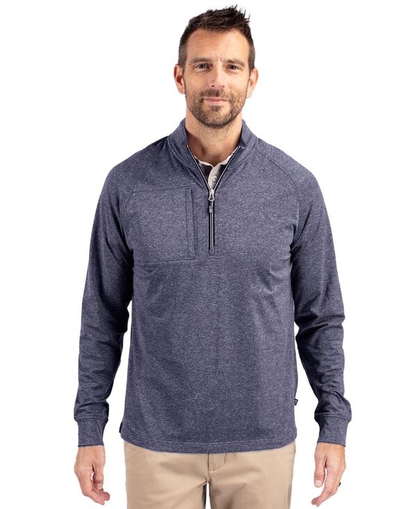 カッターアンドバック メンズ アウター ニット・セーター ハーフジップ ニット Cutter & Buck Adapt Eco Knit Heather Mens Quarter Zip Pullover Navy blue heather ヘザー