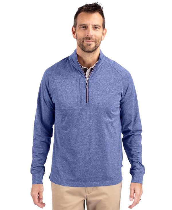 截断機アンドうしろ側 メンズ アウター 編み物・スウェーター ハーフジップ 編み物 Cutter \u0026 Buck Adapt Eco Knit Heather Mens Quarter Zip Pullover Tour blue heather ギョリュウモドキ