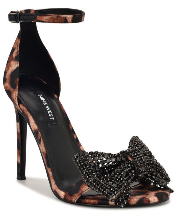 ナインウェスト レディース シューズ サンダル Nine West Women's Tansie Embellished High Stiletto Dress Sandals Leopard Satin アニマル