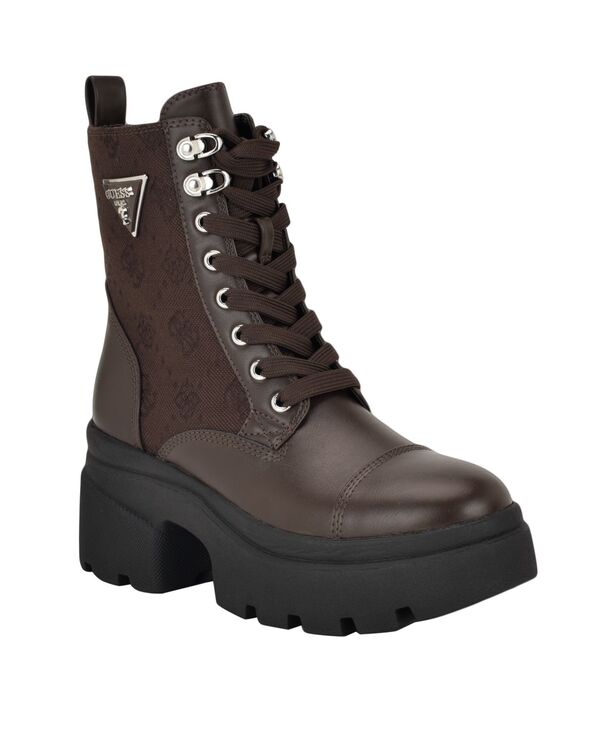 ゲス レディース シューズ ブーツ・レインブーツ プラットフォーム ブーツ GUESS Women's Yarini Platform Lug Combat Boots Dark Brown ブラウン|ReVida 店