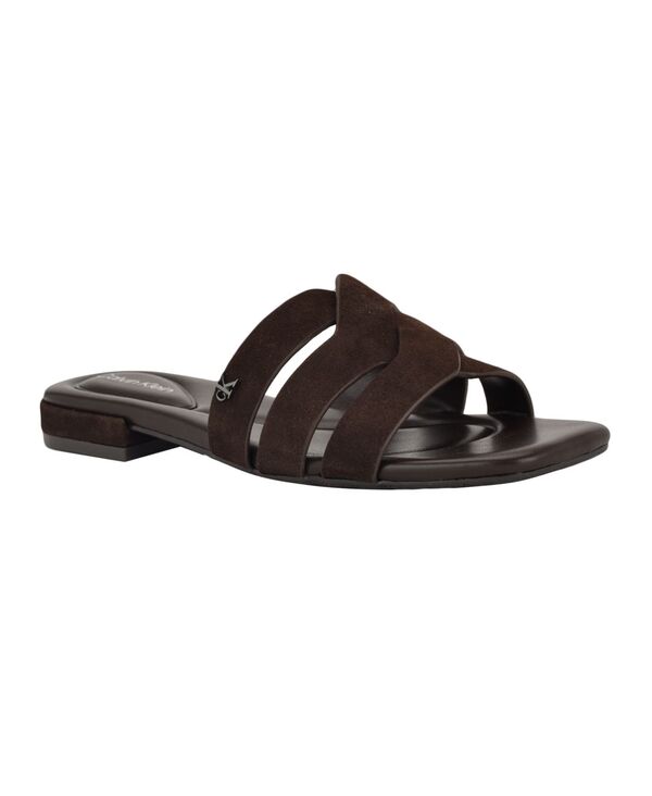 カルバンクライン レディース シューズ サンダル Calvin Klein Women's Tisha Slip-On Flat Sandals Dark Brown Suede ブラウン｜ReVida 店 14,746円
