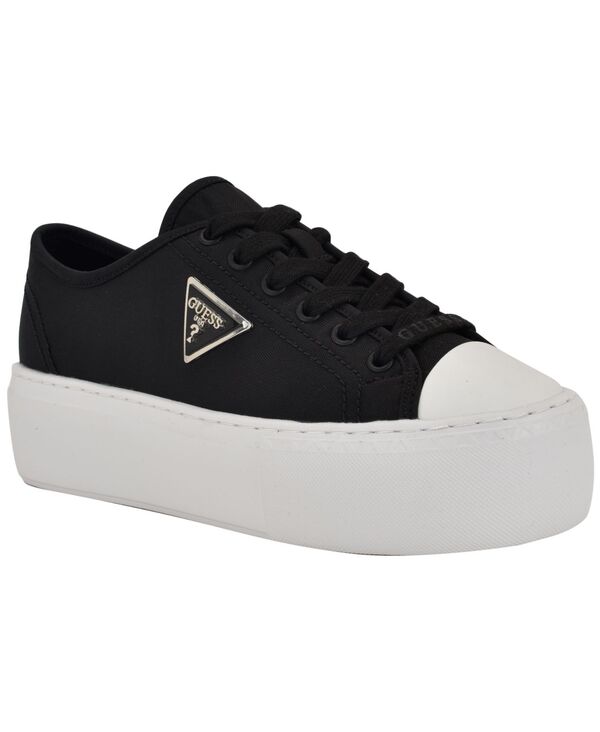 ゲス レディース シューズ スニーカー プラットフォーム レース ロゴ GUESS Women's Joezi Triangle Logo Platform Lace-Up Sneakers Black Canvas ブラック