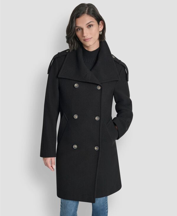 ダナ キャラン ニューヨーク レディース アウター ジャケット・ブルゾン スタンドネック コート DKNY Women's Double-Breasted Funnel Neck Military Coat Black ブラック