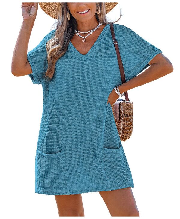 カップシー レディース トップス ワンピース ミニ Cupshe Women's Sunny Days Only Green Cover-Up Mini Beach Dress Medium blue ブルー|ReVida 店