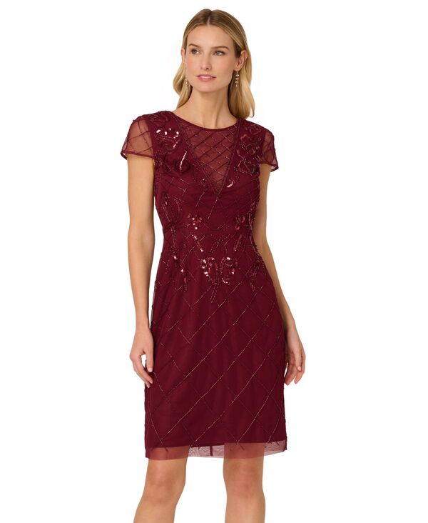 アドリアナ パペル レディース トップス ワンピース Adrianna Papell Women's Beaded Sheath Dress Mahogany|ReVida 店