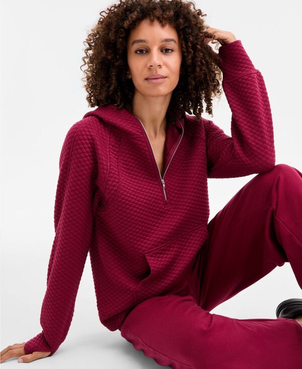 イデオロギー レディース アウター パーカー・スウェット キルティング パーカー ID Ideology Women's Relaxed Quilted Half-Zip Hoodie Red Shiraz レッド