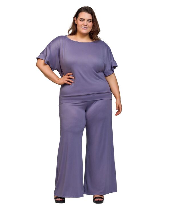 24 セブンコンフォート レディース ボトムス カジュアルパンツ ワイドレッグ プラスサイズ パンツ 24seven Comfort Apparel Plus Size Boat Neck Top and Wide Leg Pants Set Mauve