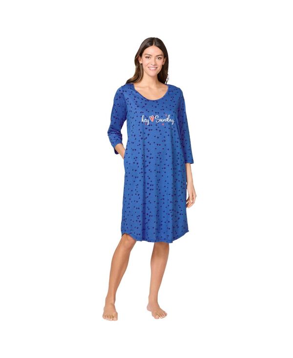 アベニュー レディース アンダーウェア ナイトウェア シャツ AVENUE Women's Body Three-Quarter Sleeve Sleepshirt Royal periwinkle sunday|ReVida 店