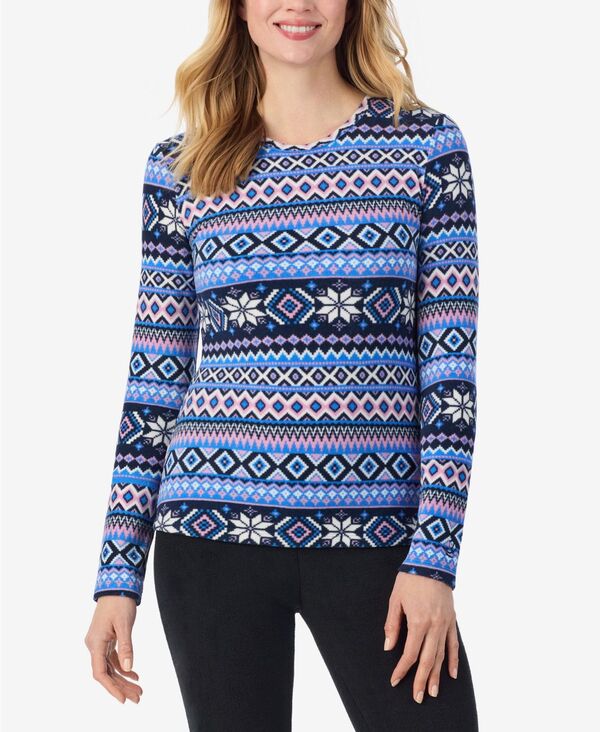 クドルドッズ レディース トップス シャツ クルーネック プチ Cuddl Duds Petite Crew Neck Top Blue Prt ブルー