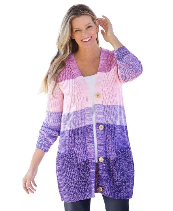 ウーマン ウィズイン レディース アウター ニット・セーター カーディガン Woman Within Women's Within Ombre Shaker Cardigan Purple orchid ombre パープル