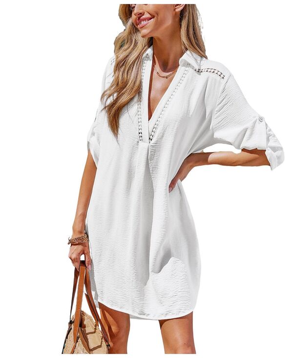 カップシー レディース トップス ワンピース ミニ Cupshe Women's Throw It On White Cover-Up Mini Beach Dress White ホワイト