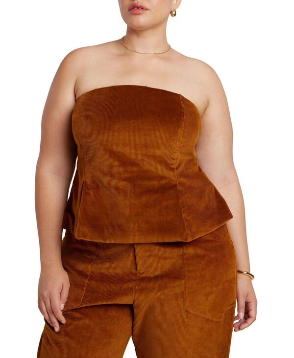 エロクイ レディース トップス シャツ コーデュロイ プラスサイズ ELOQUII Women's Plus Size Corduroy Peplum Bustier Roasted pecan