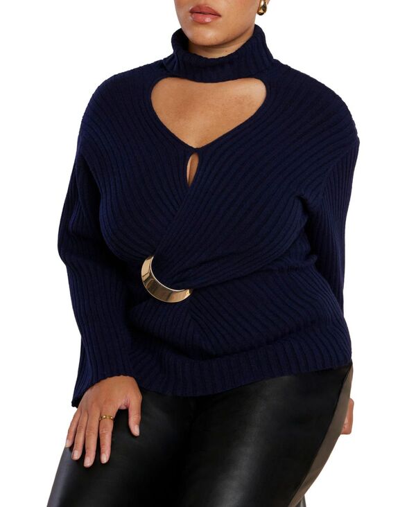 エロクイ レディース アウター ニット・セーター プラスサイズ リブ セーター ELOQUII Women's Plus Size Sweater Ribbed Tube Top Navy ネイビー 14,045円