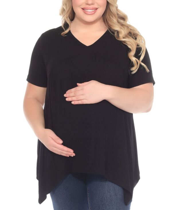 ホワイトマーク レディース トップス シャツ プラスサイズ マタニティ White Mark Plus Size Shirred Maternity Top Black ブラック