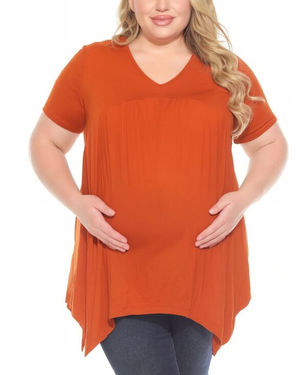 ホワイトマーク レディース トップス シャツ プラスサイズ マタニティ White Mark Plus Size Shirred Maternity Top Cinnamon