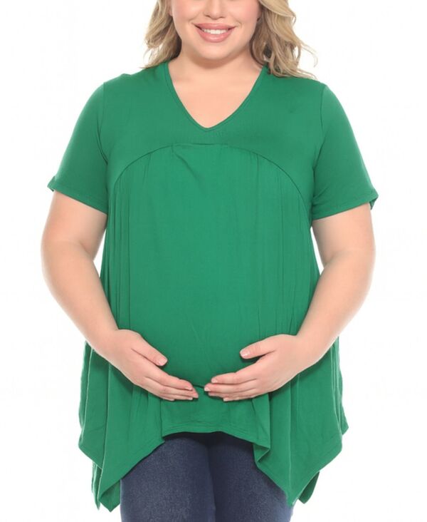 ホワイトマーク レディース トップス シャツ プラスサイズ マタニティ White Mark Plus Size Shirred Maternity Top Green グリーン