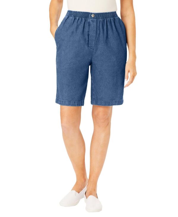ウーマン ウィズイン レディース ボトムス ハーフパンツ・ショーツ コットン デニム Woman Within Women's Within 7-Day Elastic-Waist Cotton Denim Short Medium stonewash デニム