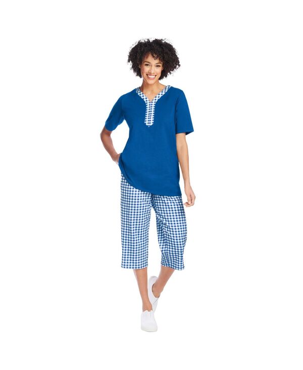 ウーマン ウィズイン レディース トップス シャツ プラスサイズ キャップ Woman Within Plus Size 2-Piece Tunic Capri Set Deep cobalt mini gingham コバルト 10,380円